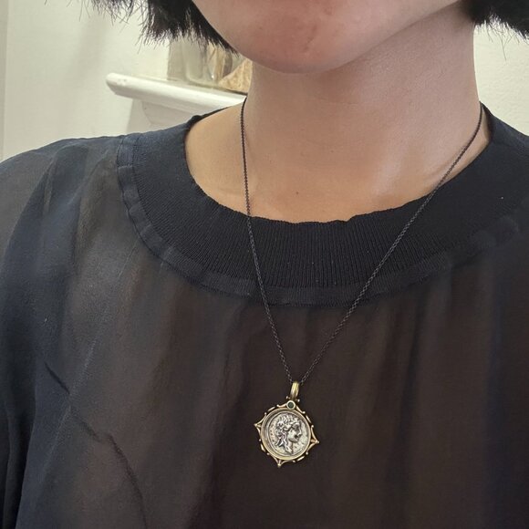 Handmade Oxidized Silver Coin Pendant Necklace - Picture 8 of 8